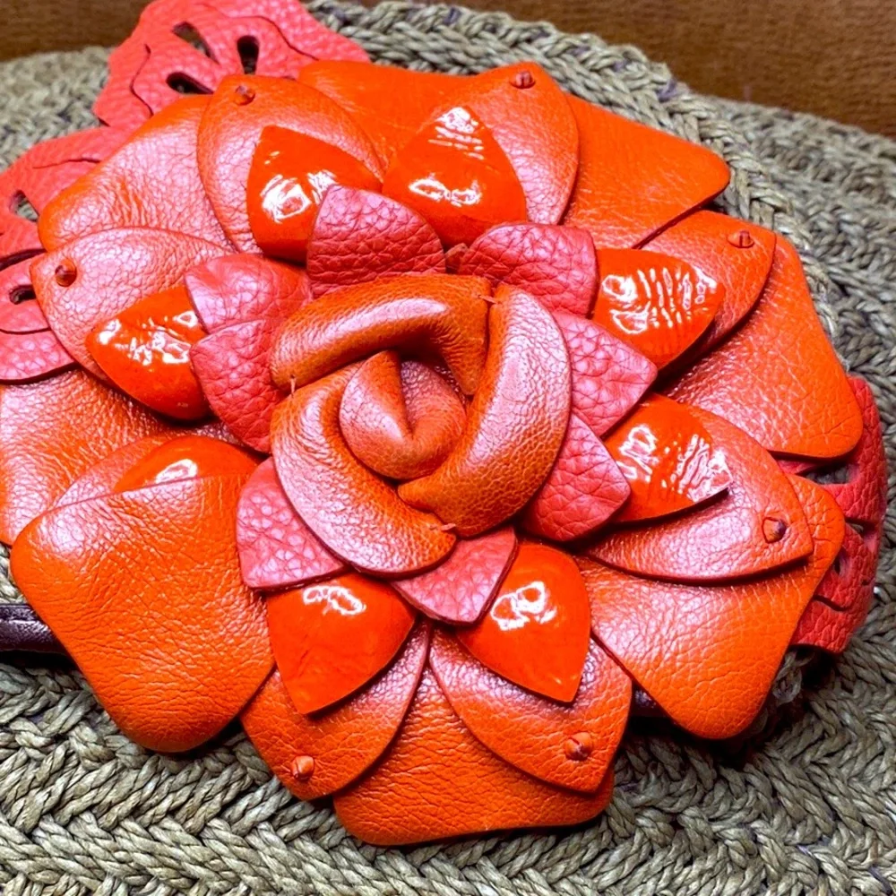 BRIGHTON JUTE AND ROSE CORAL LEATHER LARGE BAG